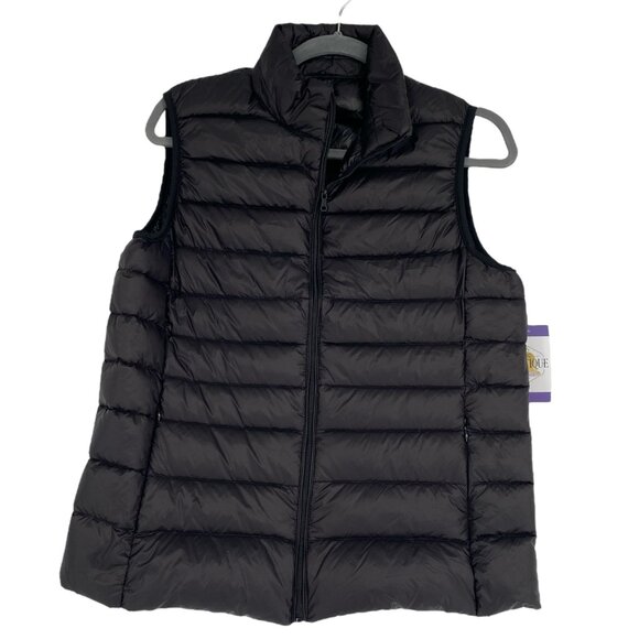 Sarin Mathews Womens M Black Puffer Vest Packable Ultra Lightweight Duck Down - Picture 1 of 13